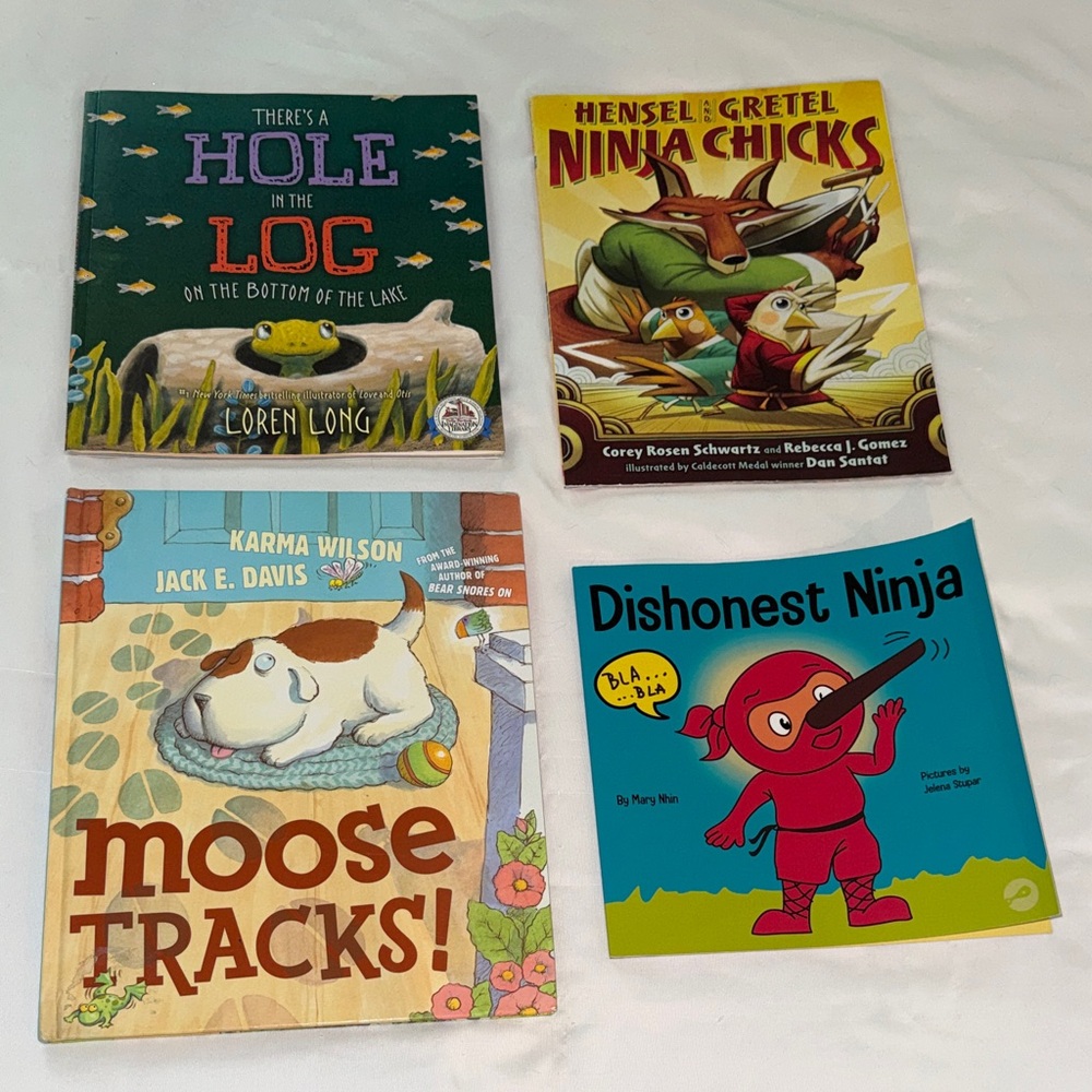 Set of 4 Colorful Children's Picture Books - Moose Tracks, Ninja & More